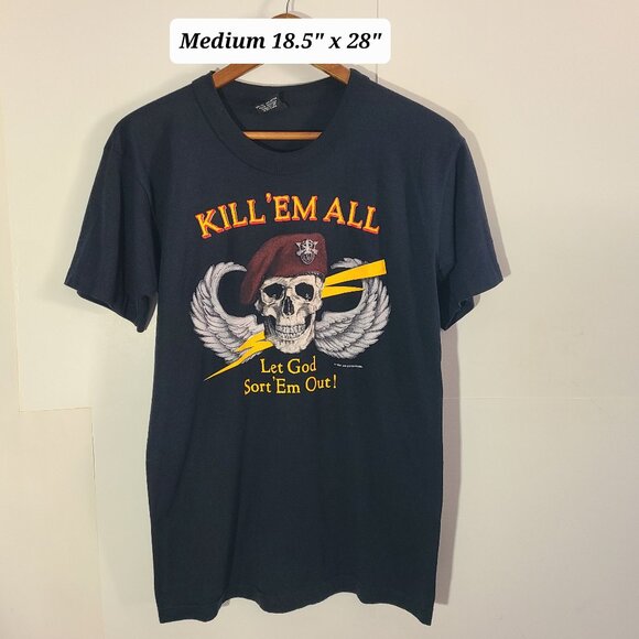 Rothco Other - Vintage 1986 "Kill 'Em All Let God Sort 'Em Out" Skull Wings Medium Tee Made/USA